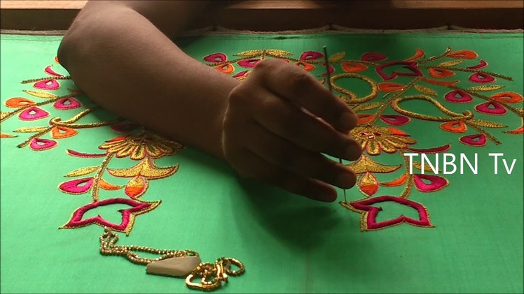 Simple maggam work blouse designs | aari work blouse designs tutorial | hand embroidery stitches
