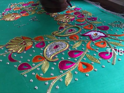 Simple maggam work blouse designs | hand embroidery stitches flowers | basic embroidery stitches