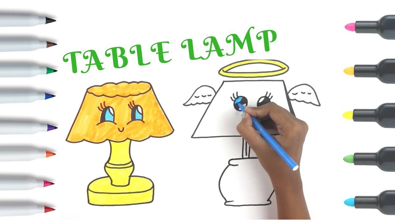 Table Lamp Drawing And Coloring Easy, How To Draw Table Lamp With Design