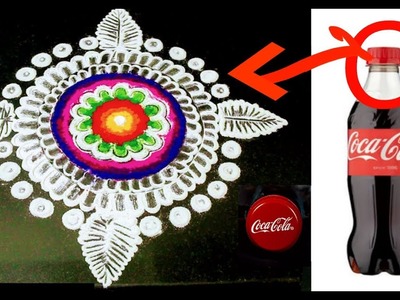 Very Easy Rangoli Design with Bottle Cap | Rangoli design with dots & colours for beginners