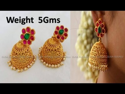 Bridal gold earrings designs with weight and price | gold earrings designs with price
