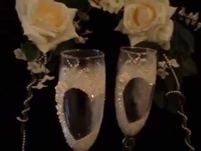 Hand painted Wedding glasses, toasting flutes
