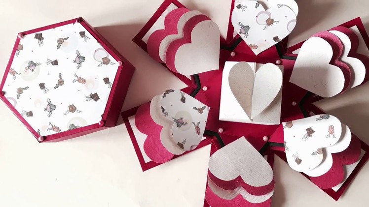 Heart Explosion Box | hexagon Explosion Box | valentine gift ideas | how to | Easy DIY