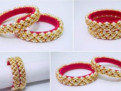 Making Silk Thread Bangles With Pearls And Rings | Silk Thread Bridal Bangles | DIY | Uppunuti Home