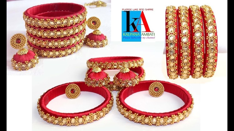 Silk Thread Bangles making with kundans and jump rings. silk thread jewellery