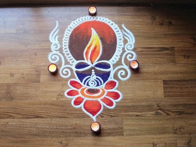Simple freehand Diwali special rangoli designs with colours - Diwali Rangoli design