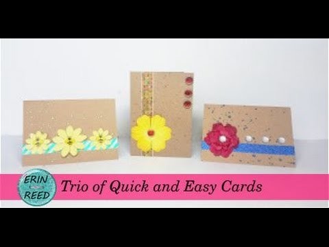 Trio of CAS Cards Easy to Mass Produce using Washi Tape, Flowers, Brads, and Bling