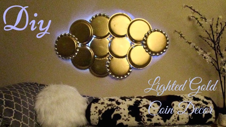 Diy Large Lighted Gold Coin Wall Decor using Dollar Tree Items!