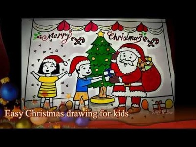 Easy Christmas festival drawing- Kids Receiving Gifts From Santa Claus drawing for kids