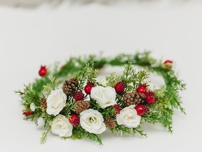 How to make bridal hairstyle. Flowers crown. Flowers comb. Christmas flowers. Easy DIY.