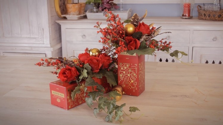 Christmas Holiday Floristry Arrangement using a Recycled Champagne Box