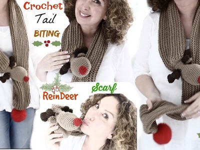 Crochet Tail Biting Reindeer Scarf