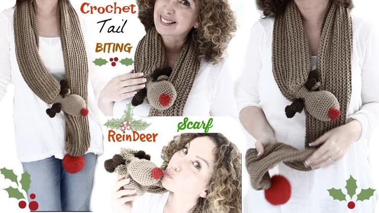 Crochet Tail Biting Reindeer Scarf
