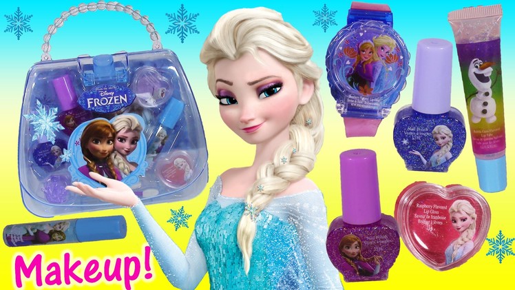 Disney Princess FROZEN Cosmetic PURSE! Anna ELSA Olaf Lip Gloss WATCH Nail Polish! Makeup!
