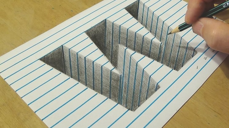 Drawing Letter W Hole in Line Paper - Optical Illusion with Graphite Pencil - Vamos