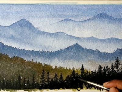 How to draw a mountain landscape with watercolors