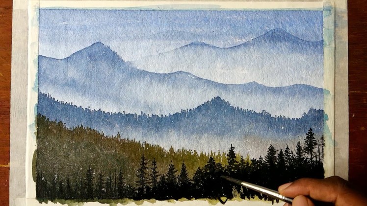 How to draw a mountain landscape with watercolors