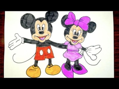 How To Draw Mickey Mouse And Minnie Mouse Together | Kids Coloring Video