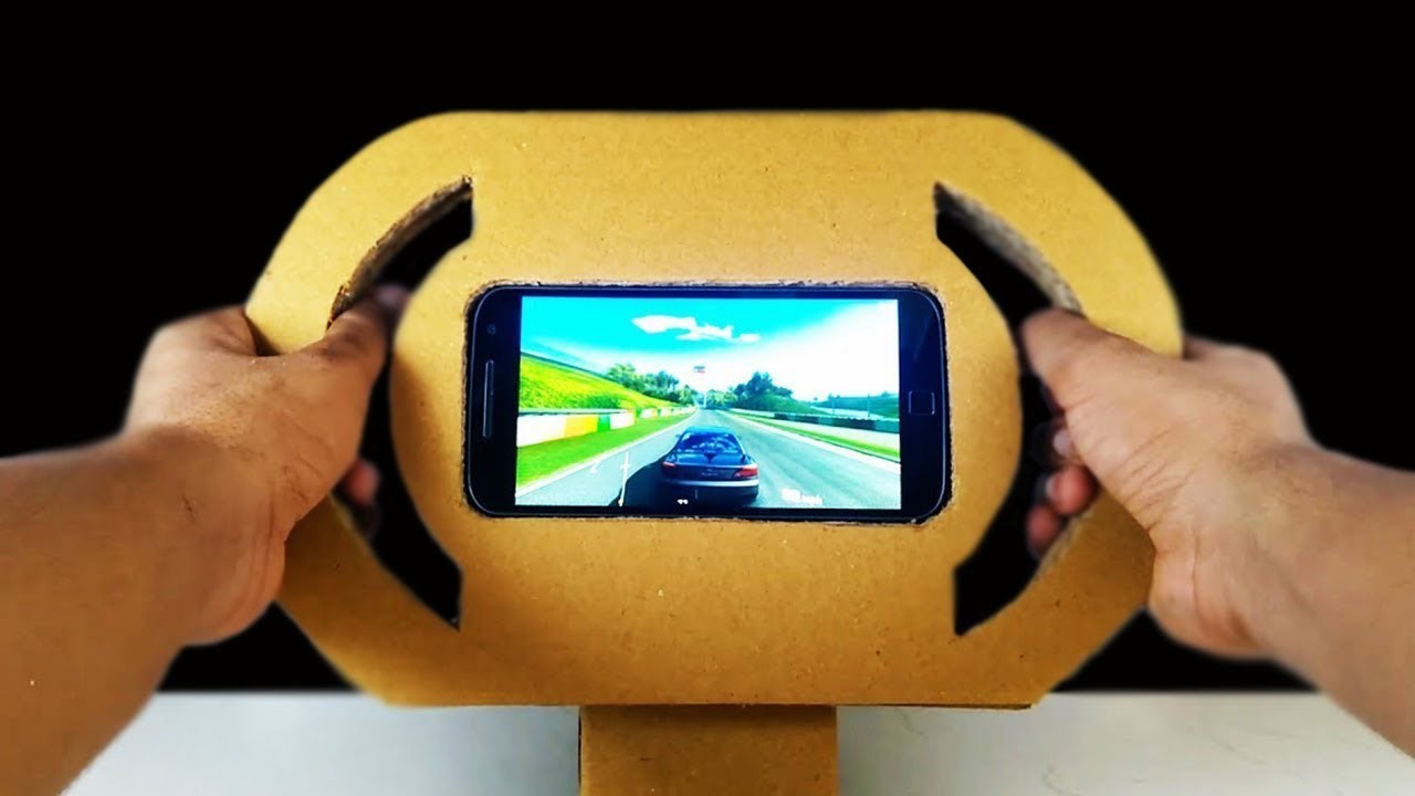 How to make a Gaming Steering Wheel out of Cardboard for Smartphone and Tablet, DIY at HOME