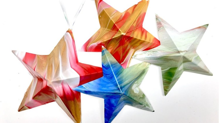 How to make Simple 3-d  Paper Stars Using Fluid Acrylic Dipped Card