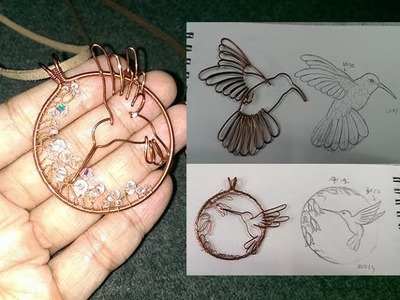 Hummingbird with flowers pendant - nature jewelry - handmade jewelry design 277