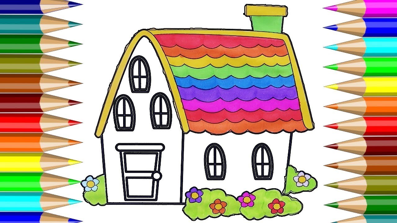 Rainbow House Colorful Coloring Book, How To Draw House Colorful, Kids