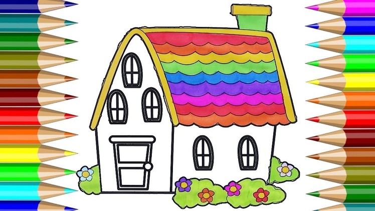 Rainbow House Colorful Coloring Book | How To Draw House Colorful | Kids Drawing CP-4K