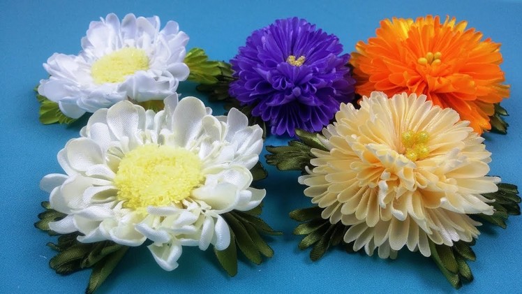 Ribbon's&fabric's chrysanthemums.Crisantemos hechos de cintas o tela.Хризантемы из лент или ткани