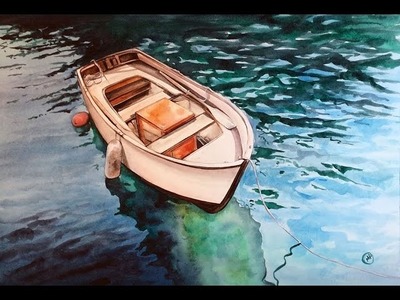 Watercolor Boat on a Clear Water Painting Demonstration