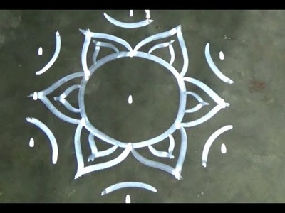 Beautiful Flower Rangoli design with dots.Flower Kolam design.Kolam design with dots