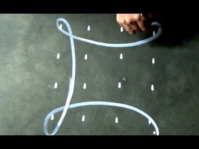 Beginners Sikku kolam design with 4 dots.Easy Rangoli