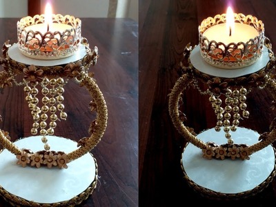 DIWALI Special DIYA STAND making at home using CARDBOARD - CANDLE HOLDER decoration ideas  !