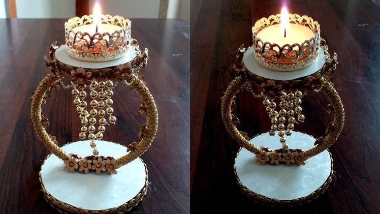 DIWALI Special DIYA STAND making at home using CARDBOARD - CANDLE HOLDER decoration ideas  !