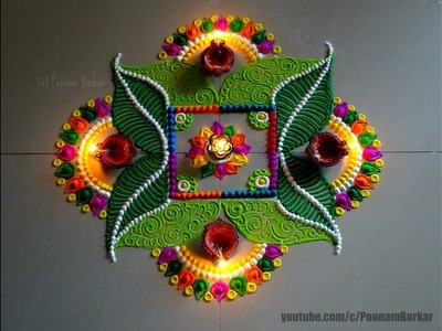 Diwali special easy rangoli design with 5*5 dots | Innovative rangoli designs by Poonam Borkar