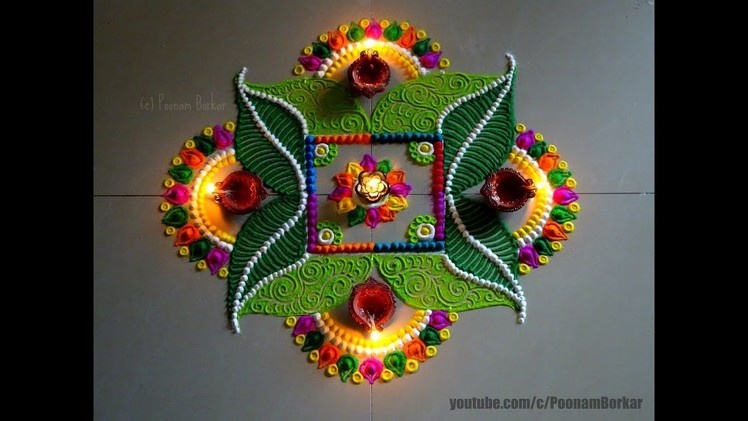 Diwali special easy rangoli design with 5*5 dots | Innovative rangoli designs by Poonam Borkar