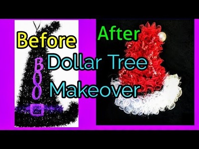 ????Dollar Tree witches hat MAKEOVER into SANTA Hat ????