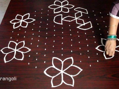 Flower kolam designs with 15x8 interlaced dots || chukkala muggulu || easy rangoli designs with dots