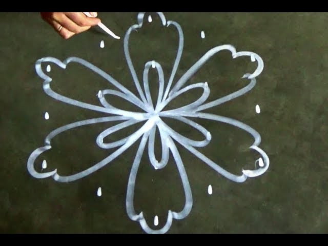 Flower Rangoli design with dots,Flower Kolam design,Easy Muggulu design with dots