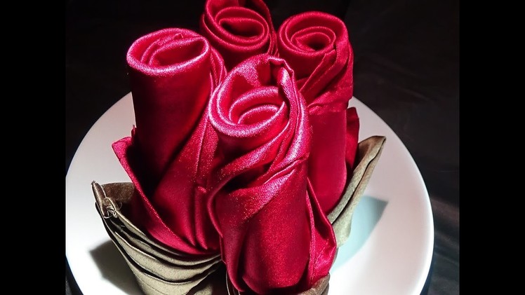 For that special occasion! Rose napkin folding: Long Rose Bud & Short Rose Bud.