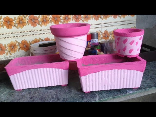 How to make cement pot at home using plastic pot