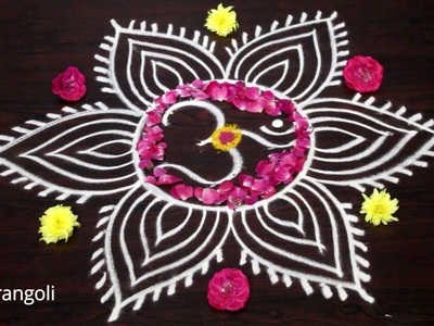 Latest & simple  pooja room kolam designs with 3 dots for vijaya dasami - easy rangoli designs