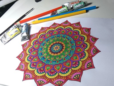 Mandala Coloring - Watercolors and Colored Pencils