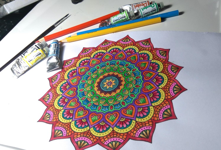 Mandala Coloring - Watercolors and Colored Pencils