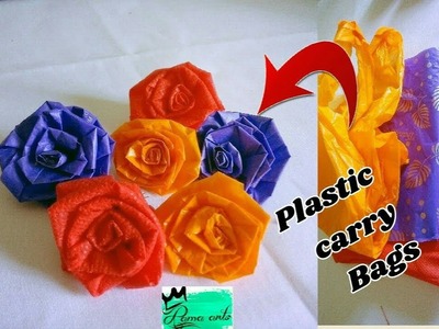 Rose flowers with plastic Carry bags | easy method | Best out of waste