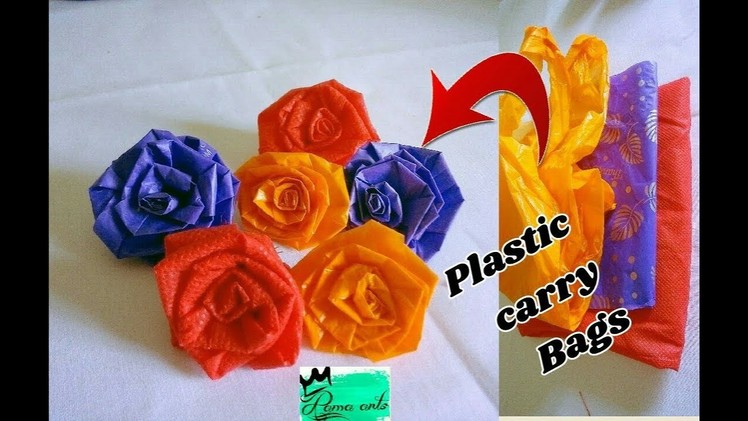 Rose flowers with plastic Carry bags | easy method | Best out of waste