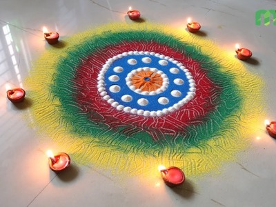 Simple Diwali Rangoli Design using Fork, Box Cap and Lipsticks