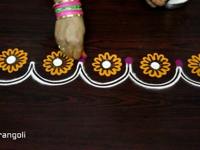 Simple & easy creative colour rangoli border designs || kolam designs || easy rangoli side designs