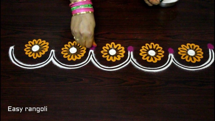 Simple & easy creative colour rangoli border designs || kolam designs || easy rangoli side designs