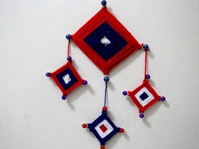 Wall hanging with popsicle sticks and Yarn | Decorative items with ice cream sticks