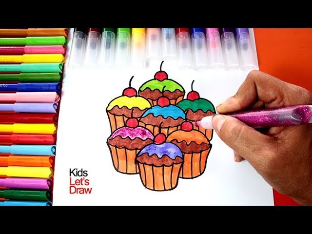 Cómo Dibujar y Pintar Cupcakes de Colores | How to draw and paint Rainbow Cupcakes